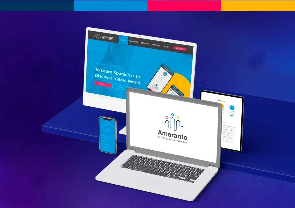 Brand identity and online learning platform screens for Amaranto School of Languages