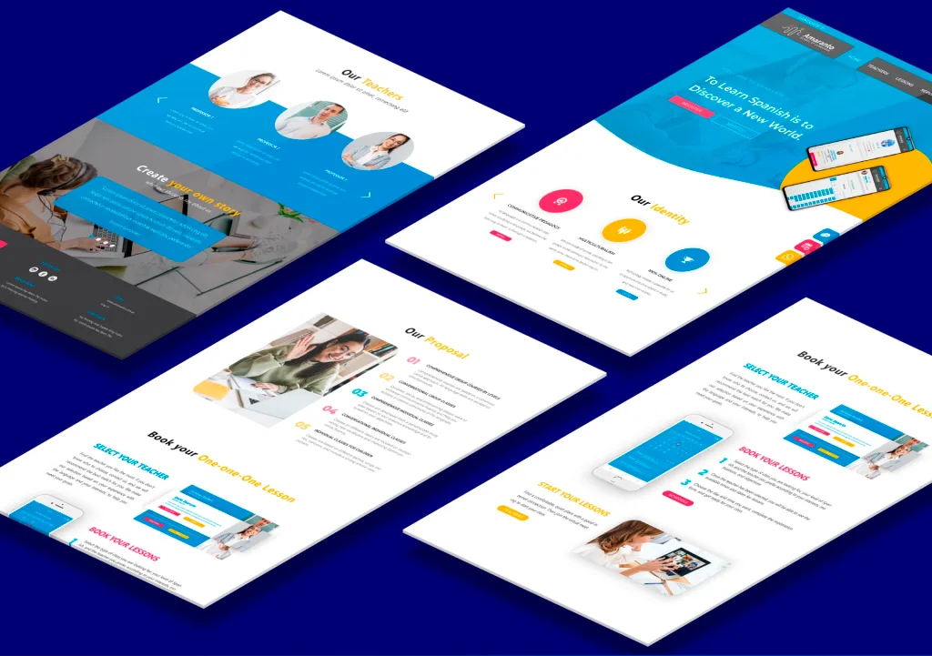 Brand identity and online learning platform screens for Amaranto School of Languages