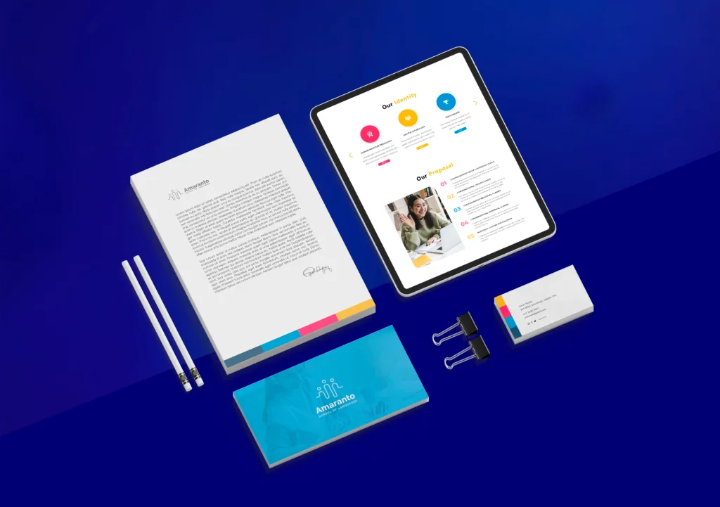 Brand identity and online learning platform screens for Amaranto School of Languages