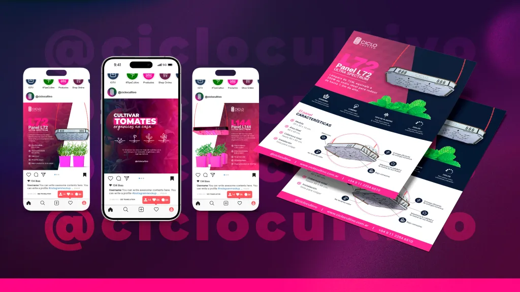 Instagram feed, content templates, flyers and product catalogue for Ciclo Cultivo