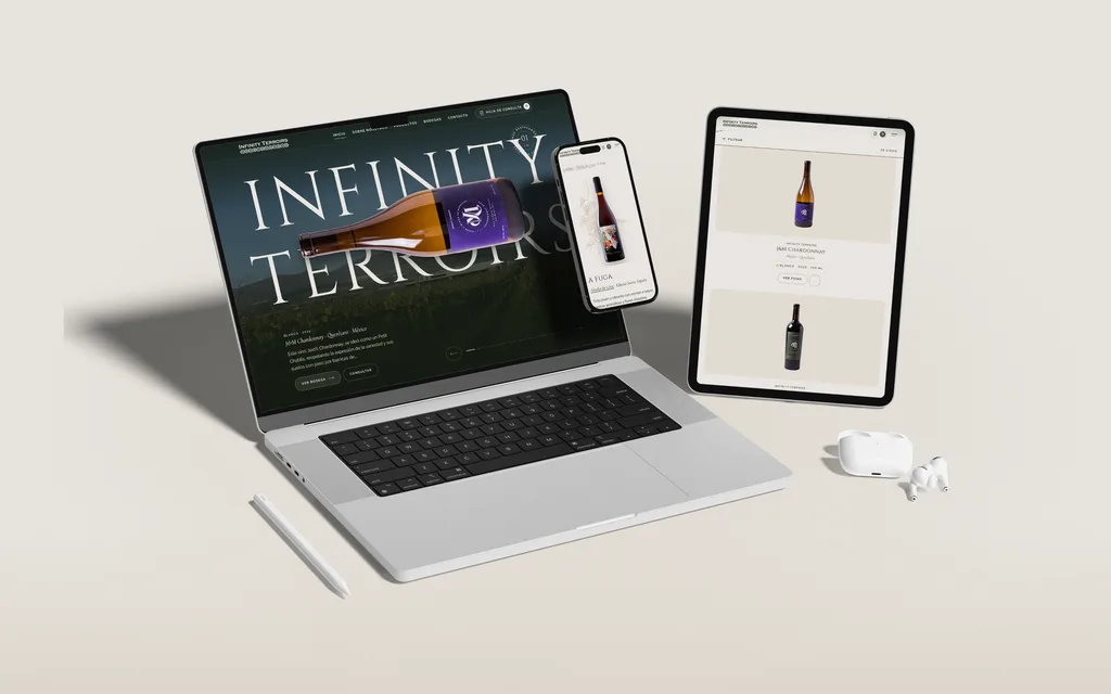 Screens from the Infinity Terroirs website on desktop and mobile