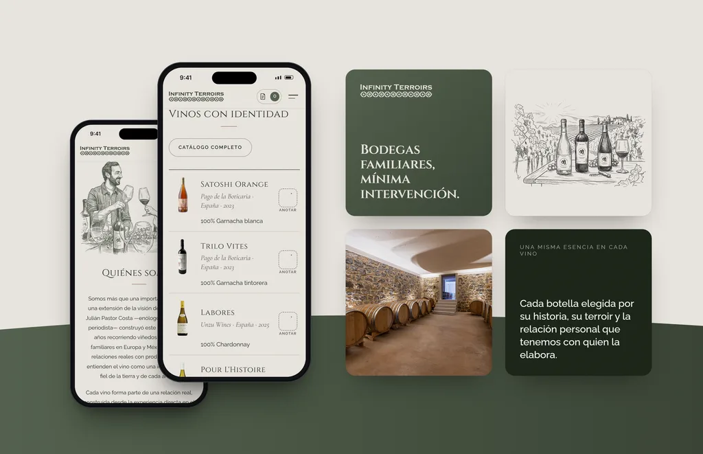 Screens from the Infinity Terroirs website on desktop and mobile