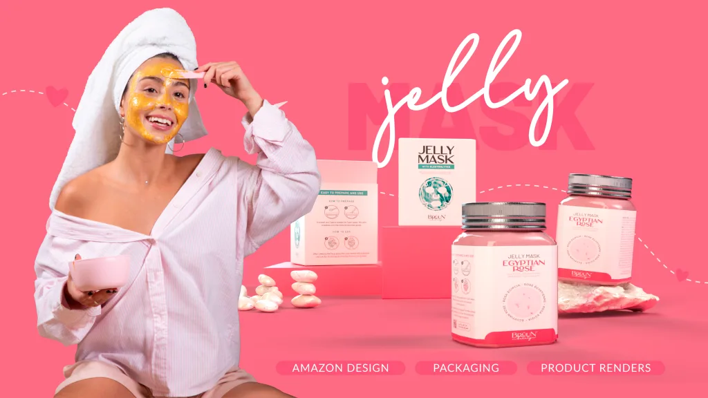 Amazon listing images, A+ content and packaging for the Jelly Masks line