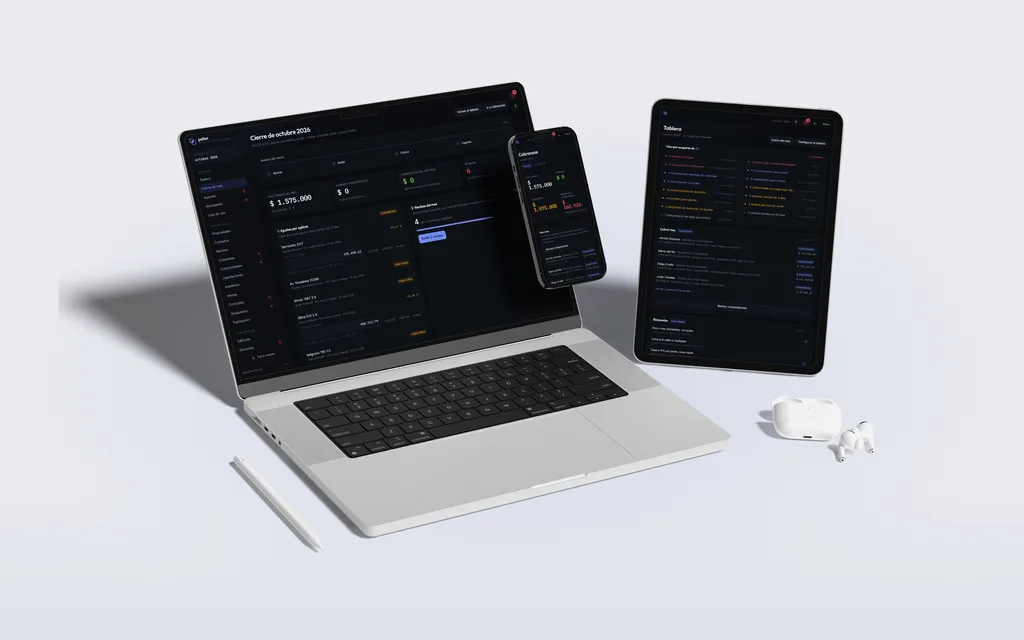 Screens from PALIER, a management product for real estate agencies, on desktop and mobile