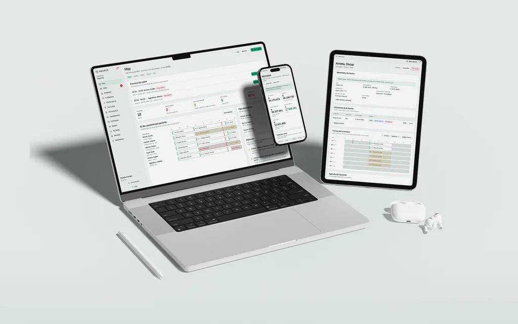 Screens from RELEVO, a management product for home care agencies, on desktop and mobile