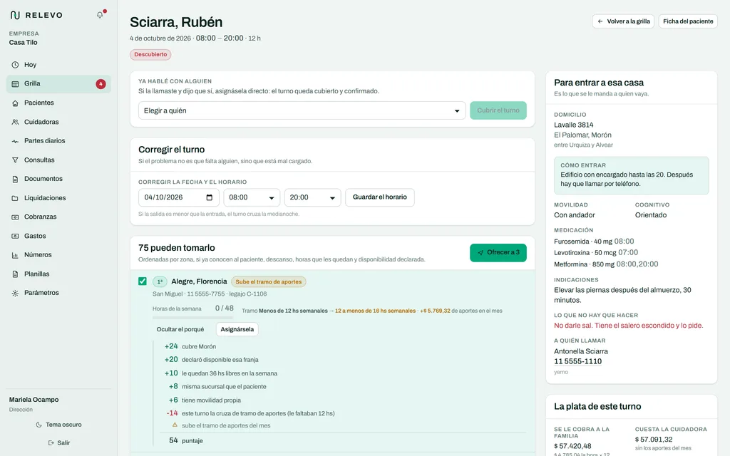 Screens from RELEVO, a management product for home care agencies, on desktop and mobile